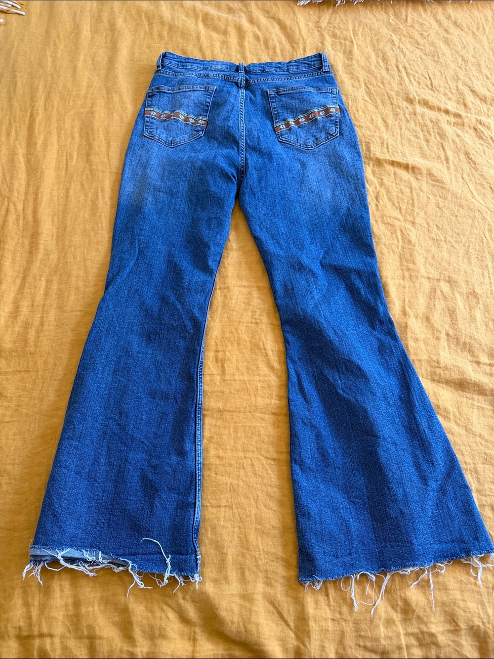 Blue Embroidered Flare Jeans - Floral Detail - Picture 4 of 7